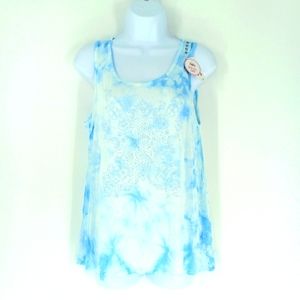 Justice Size 20 Plus Blue White Tie Dye Boho Sparkle Print Loose Swing Tank Top